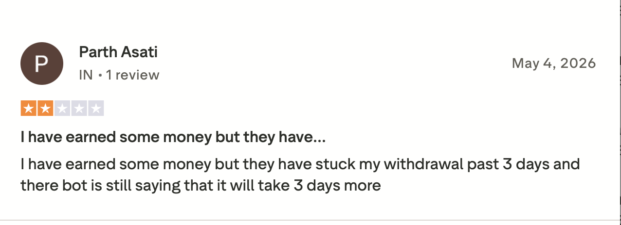 Trustpilot-Bericht über verzögerte Bitkingz Auszahlung Negative Bitkingz Erfahrung auf Trustpilot mit einer über drei Tage verzögerten Auszahlung